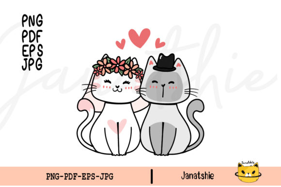 Adorable Feline Nuptials: The Groom and Bride Cat Wedding Clipart PNG