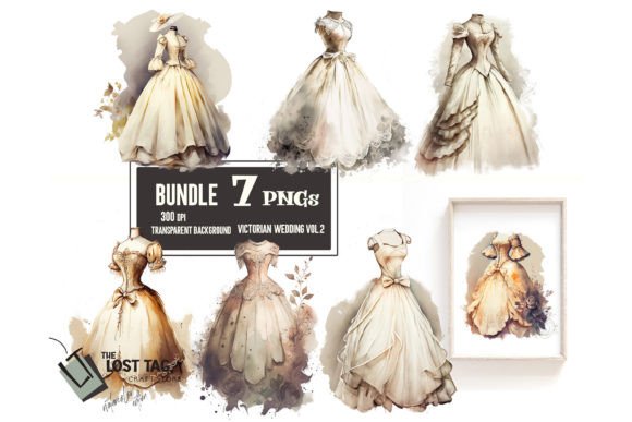 Charming Retro Flower Wedding Dresses Clipart for Designers