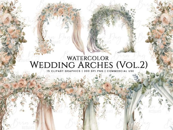 Elevate Your Wedding Stationery with Watercolor Wedding Arches Clipart Vol 2