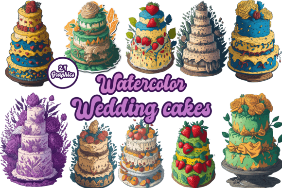 Enchanting Floral Wedding Cakes Watercolor Clipart for Designers