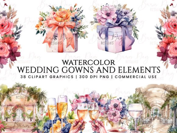 Soft, Painterly Charm: Watercolor Wedding Gowns and Elements
