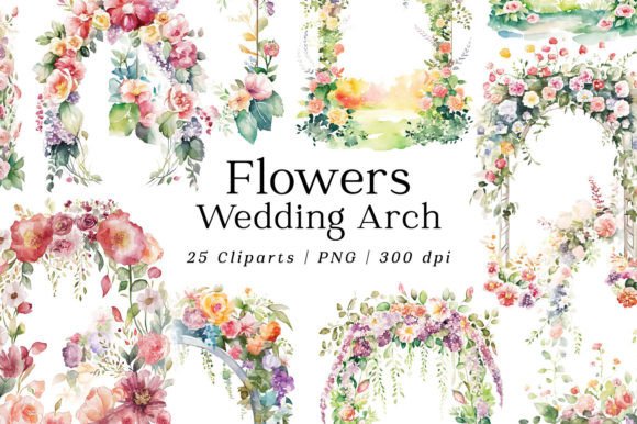Spring Flowers Wedding Arch Watercolor Cliparts for Elegant Design