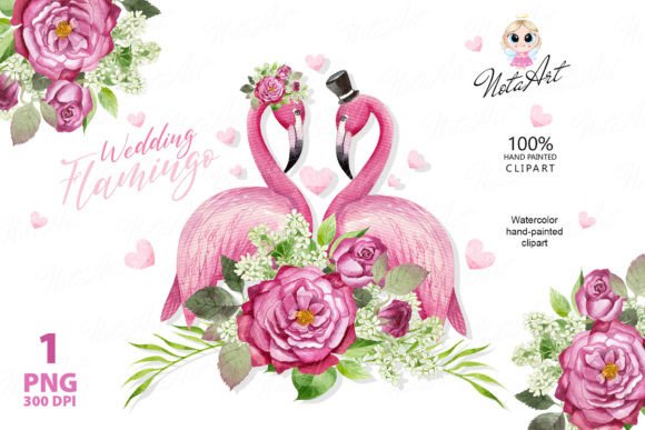 Whimsical Elegance: The Watercolor Pink Flamingo Wedding Couple